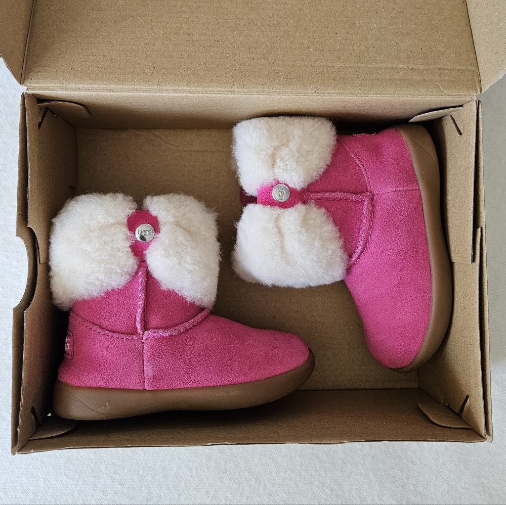 UGG Pink Boots with White Fur Trim